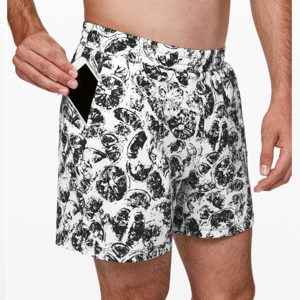 lululemon athletica Men's Black and White Printed Athletic Shorts